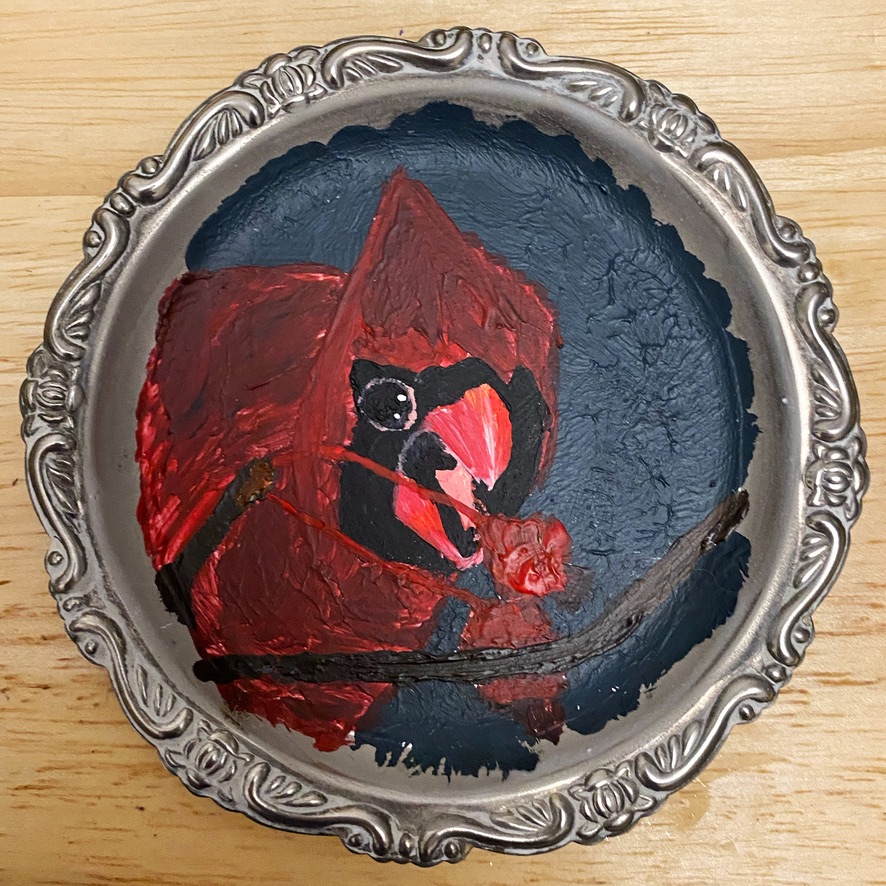 Derpy Birb- Acrylic Bird Paintings on Vintage Silver Coasters - Image 8
