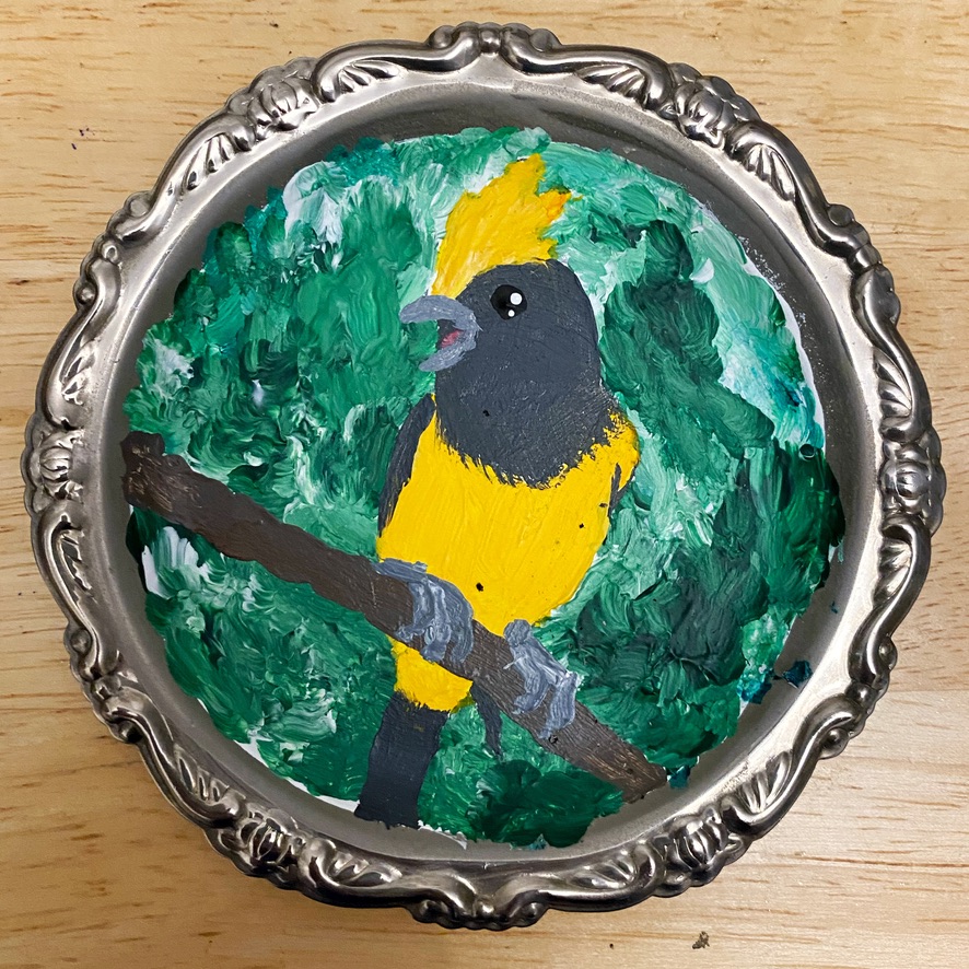 Derpy Birb- Acrylic Bird Paintings on Vintage Silver Coasters - Image 10