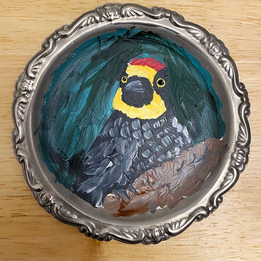 Derpy Birb- Acrylic Bird Paintings on Vintage Silver Coasters - Image 11