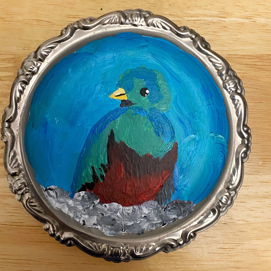 Derpy Birb- Acrylic Bird Paintings on Vintage Silver Coasters - Image 9
