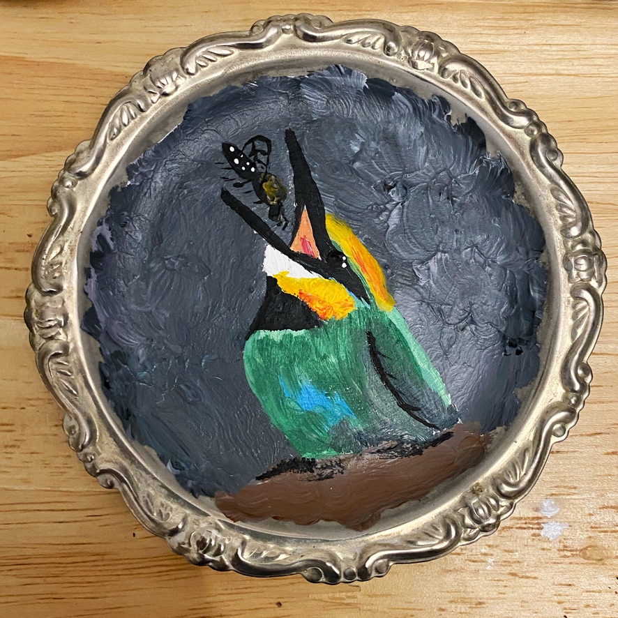 Derpy Birb- Acrylic Bird Paintings on Vintage Silver Coasters - Image 6