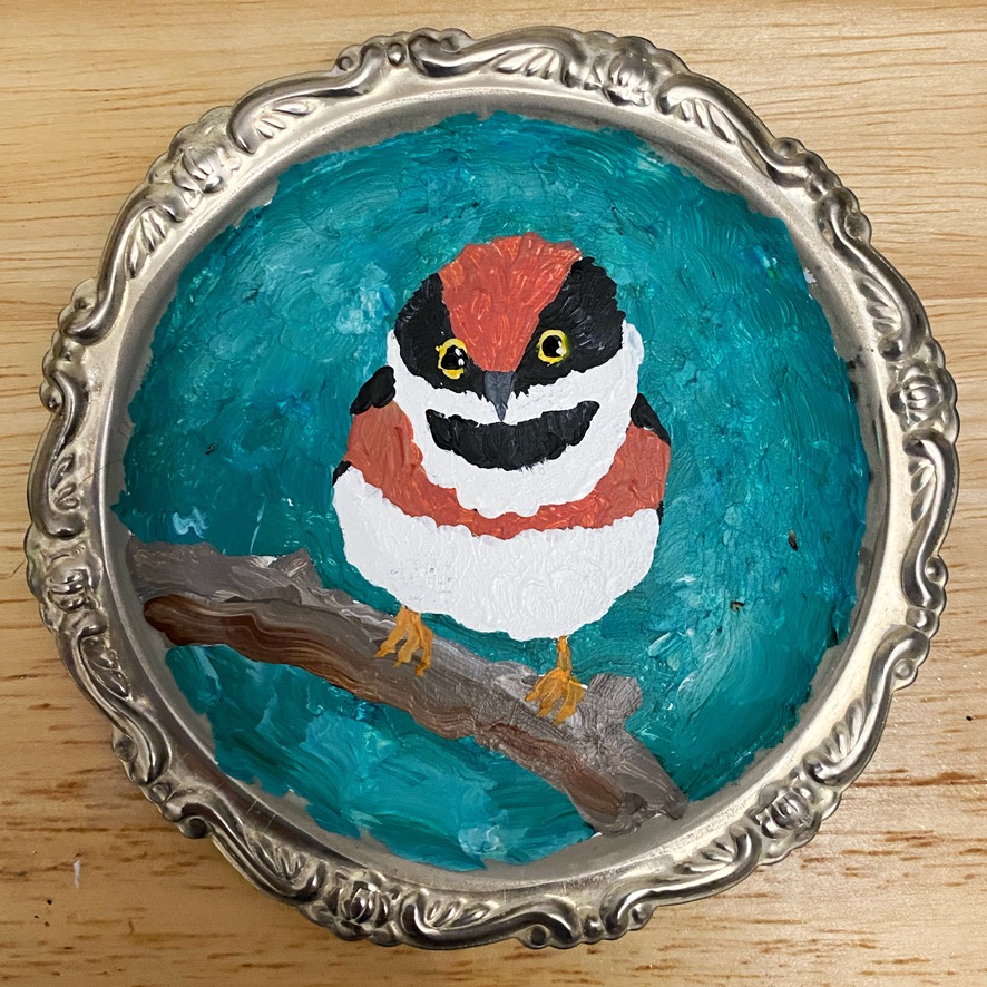 Derpy Birb- Acrylic Bird Paintings on Vintage Silver Coasters - Image 7