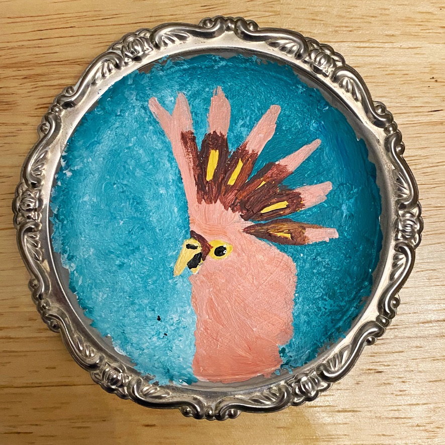 Derpy Birb- Acrylic Bird Paintings on Vintage Silver Coasters - Image 12