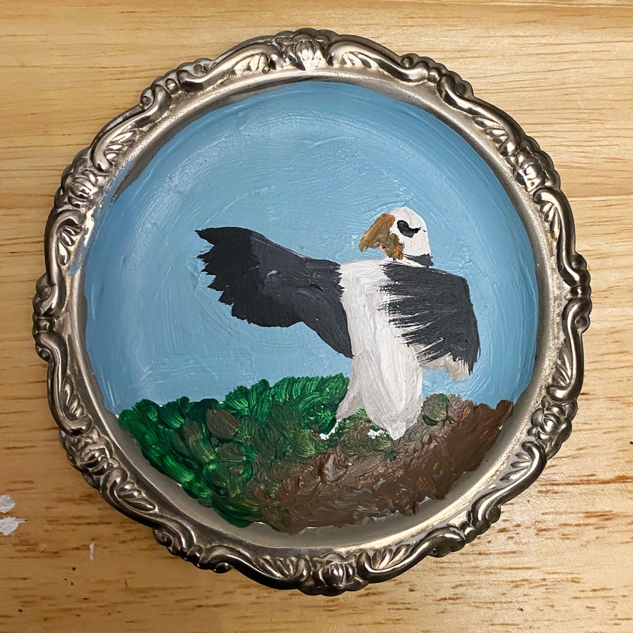 Derpy Birb- Acrylic Bird Paintings on Vintage Silver Coasters - Image 4