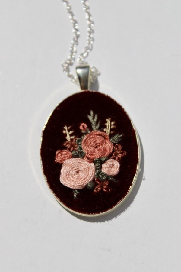 Autumn Florals Blush Rose Embroidered Necklace - Image 4