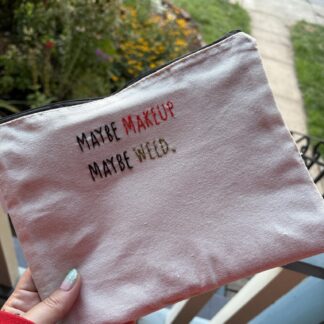 "maybe makeup maybe weed " green and red Hand Embroidered Large Makeup pouch, stash bag, meds tote or purse organizer