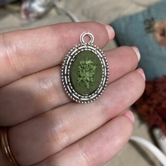 Hand Embroidered Necklace- tiny, green weed nug