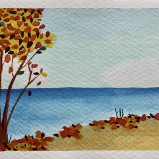 Autumn Tree by the Lake – Original 4x6 Watercolour Painting, Fall Landscape Wall Art