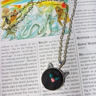 Cat Ear Hand Embroidered Necklace – Silver Frame