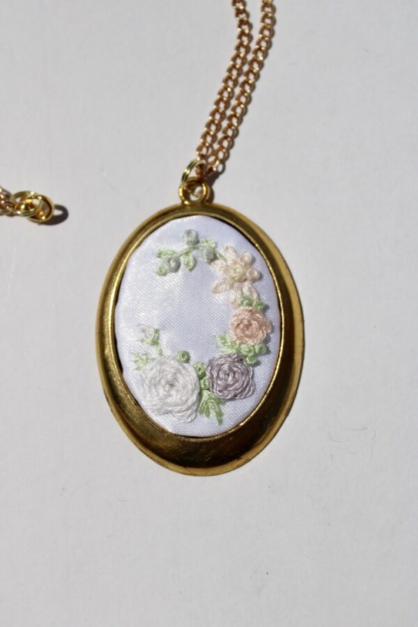 Hand Embroidered Necklace Subtle Pride Pastel Rainbow