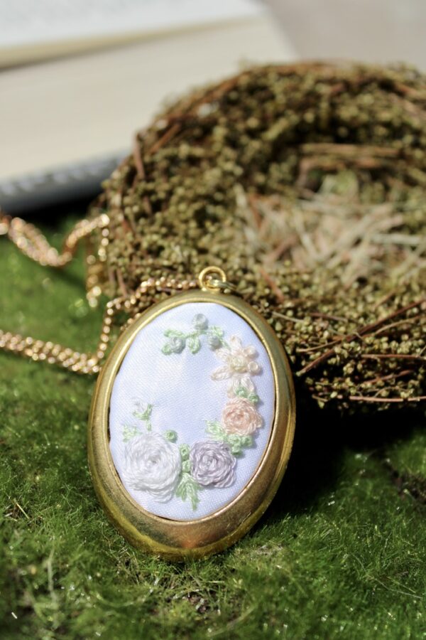 Hand Embroidered Necklace Subtle Pride Pastel Rainbow - Image 3