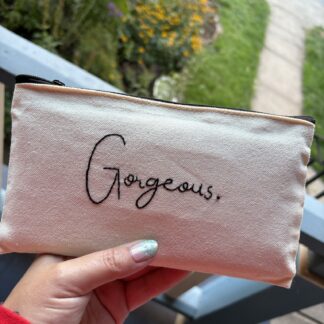 "Gorgeous" Hand Embroidered Large Makeup pouch, stash bag, meds tote or purse organizer