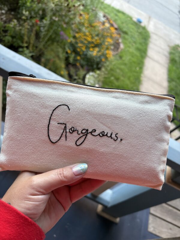 "Gorgeous" Hand Embroidered Large Makeup pouch, stash bag, meds tote or purse organizer