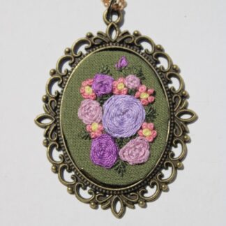 Lavender Rose Bouquet Embroidered Necklace