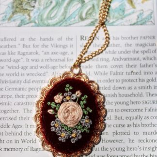 Golden Blush Floral Embroidered Necklace – Rose Gold Frame