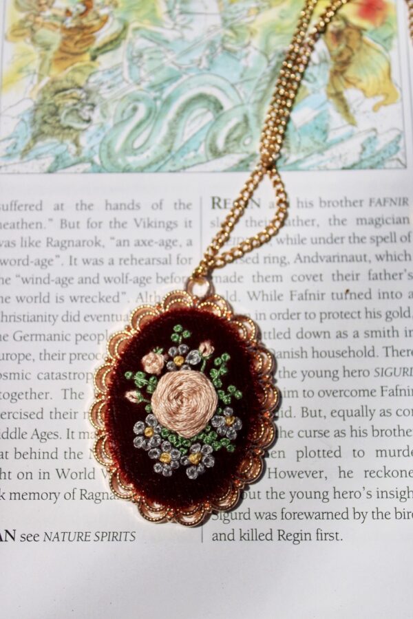 Golden Blush Floral Embroidered Necklace – Rose Gold Frame