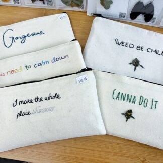 "canna do it" Hand Embroidered Large Makeup pouch, stash bag, meds tote or purse organizer