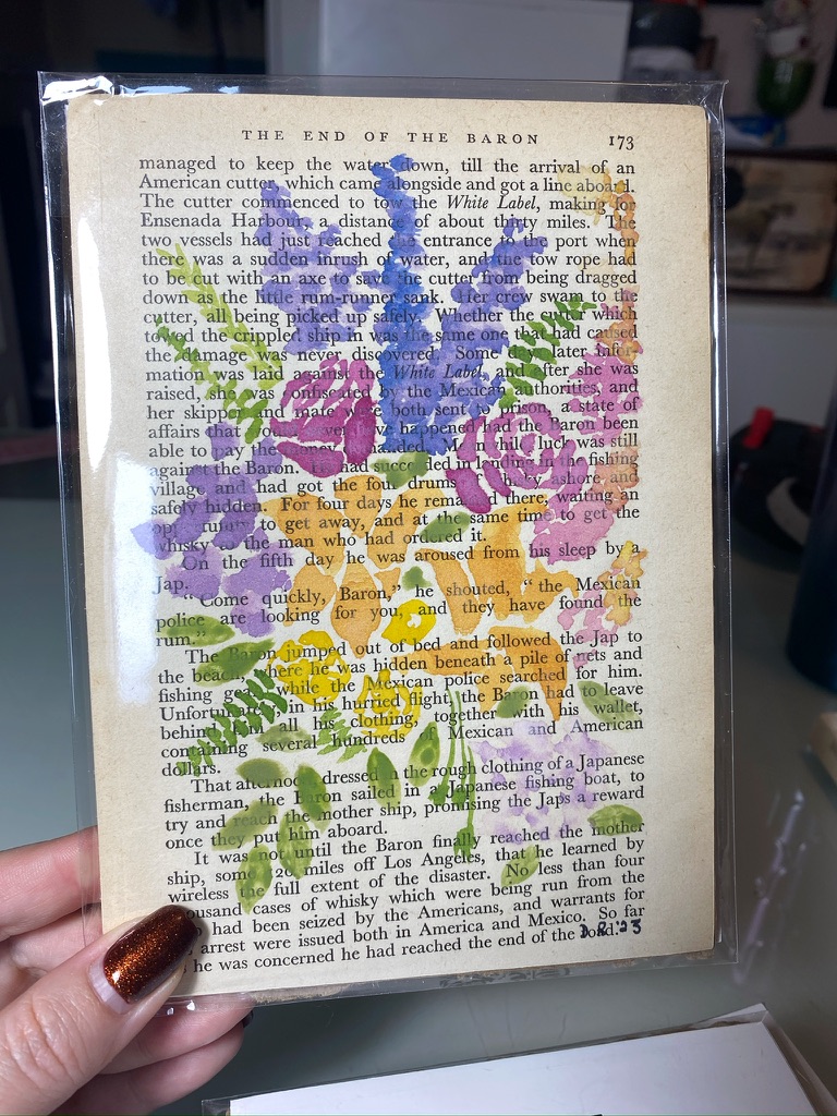 Floral Bouquet on Vintage Book Page – 5"x7" Original Watercolour