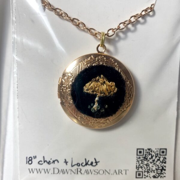 Golden Mushroom Hand Embroidered Necklace on Black Velvet