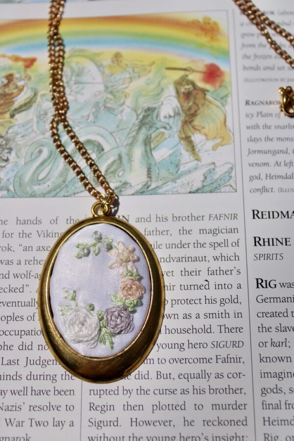 Hand Embroidered Necklace Subtle Pride Pastel Rainbow - Image 4