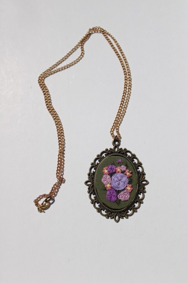 Lavender Rose Bouquet Embroidered Necklace - Image 3