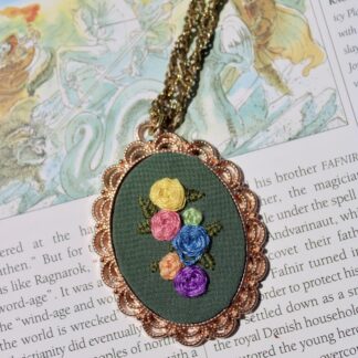 Hand Embroidered Necklace- large, rainbow roses, subtle pride flag