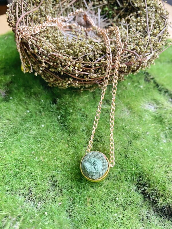 Hand Embroidered Necklace- tiny, green rose - Image 3