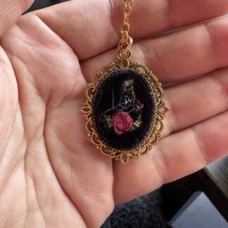 Gothic Rose Hand Embroidered Necklace on Black Velvet
