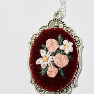 Rose & Daisy Velvet Embroidered Necklace