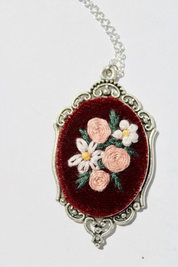 Rose & Daisy Velvet Embroidered Necklace - Image 3
