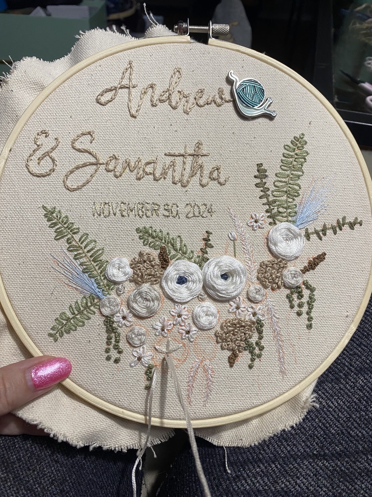 Custom Personalized Floral Wedding Embroidery, hand-stitched, bridal flowers, gift for bride and groom, unique and special home decor - Image 14