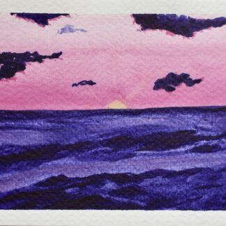 "Crimson Dusk Tide" – 4x6" Original Watercolour Seascape