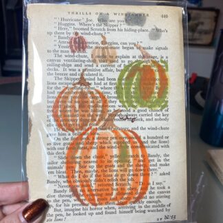 Pumpkin Trio on Vintage Book Page – 5"x7" Original Watercolour