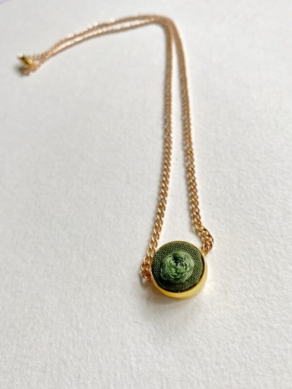Hand Embroidered Necklace- tiny, green rose - Image 2