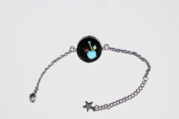 Blue Bloom Hand Embroidered Bracelet – Silver Chain - Image 4