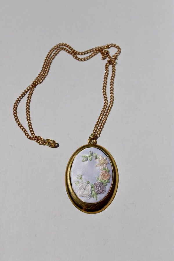 Hand Embroidered Necklace Subtle Pride Pastel Rainbow - Image 7