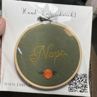 "Nope." Green glitter– 4" Hand Embroidered Hoop Art