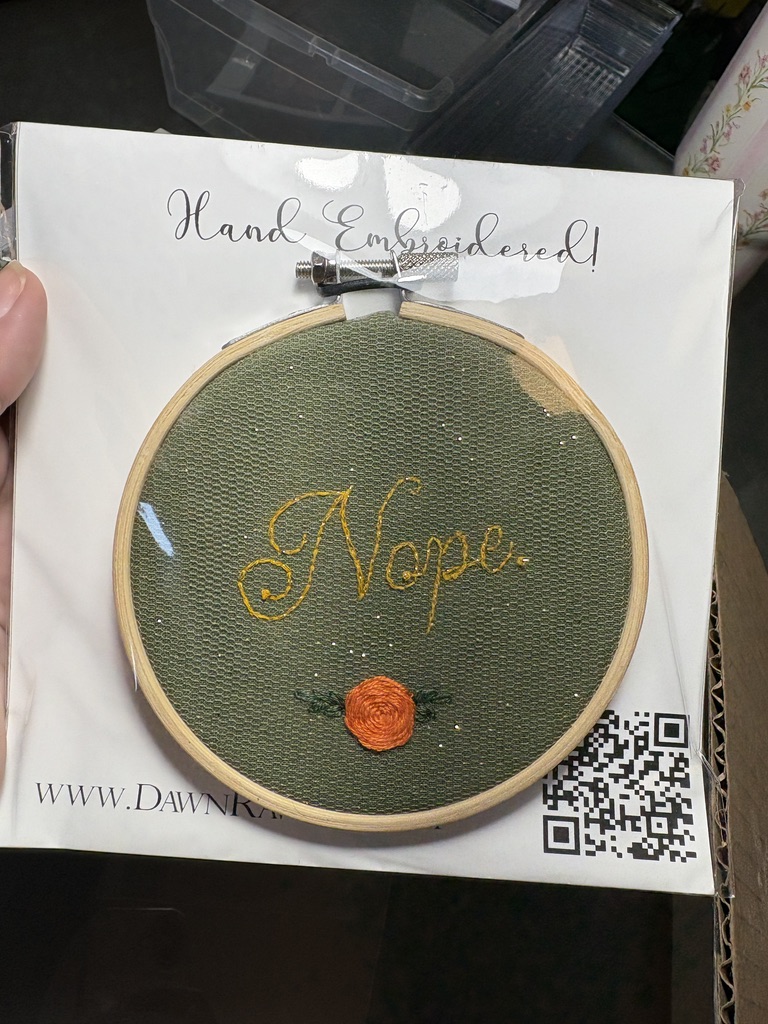 "Nope." Green glitter– 4" Hand Embroidered Hoop Art