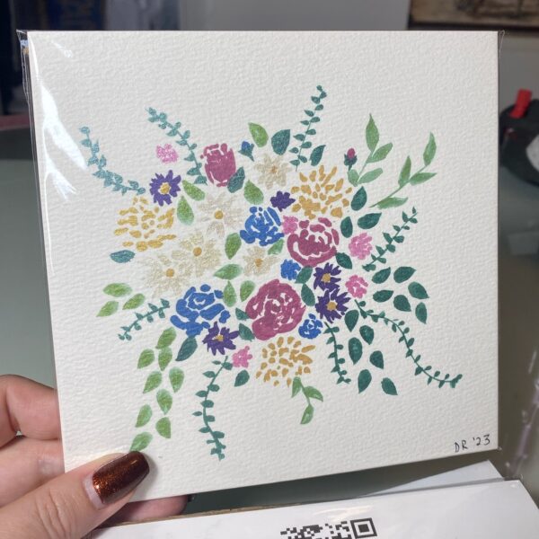 Wildflower Bouquet Watercolour – Original 6x6 Floral Painting with Roses and Garden Blooms