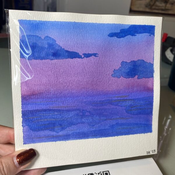 Twilight Seascape Watercolour – Original 6x6 Ocean Sunset Painting