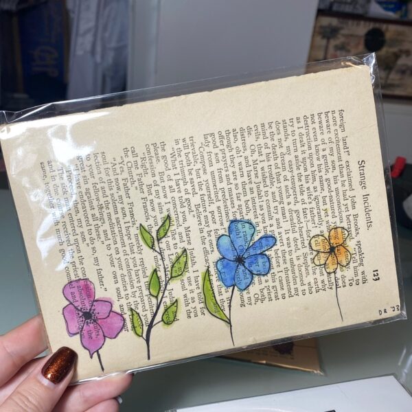 "Wildflower Stems on Vintage Book Page" – 5"x7" Original Watercolour