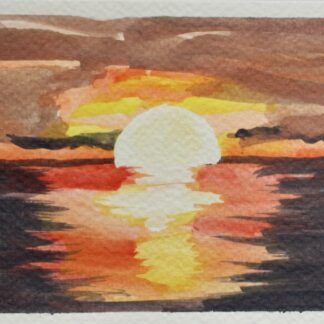 "Fiery Horizon" – 4x6" Original Watercolour Sunset Seascape