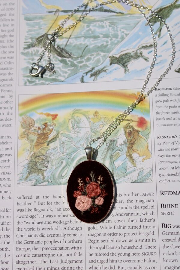 Autumn Florals Blush Rose Embroidered Necklace
