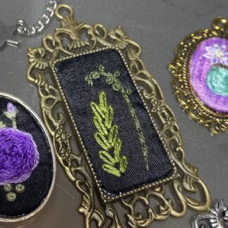 Botanical Hand Embroidered Necklace with Brass Frame