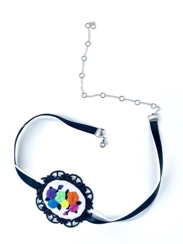Hand Embroidered Subtle Pride Rainbow Choker Necklace