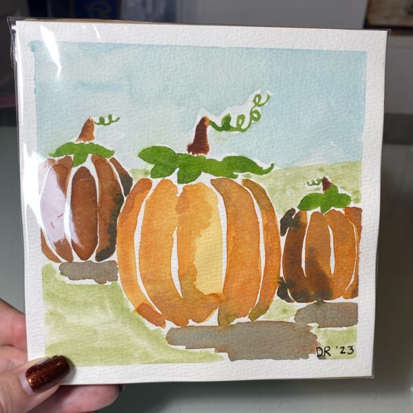Autumn Pumpkin Watercolour Painting – 6"x6" Original Fall Harvest Art