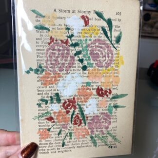 Cottage Floral Bouquet on Vintage Book Page – 5"x7" Original Watercolour