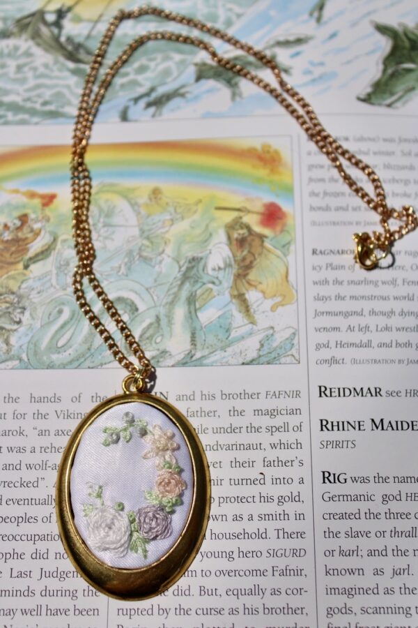 Hand Embroidered Necklace Subtle Pride Pastel Rainbow - Image 5