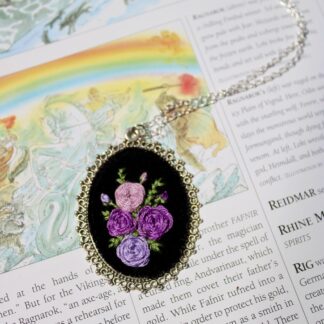 Purple Rose Cluster Hand Embroidered Necklace