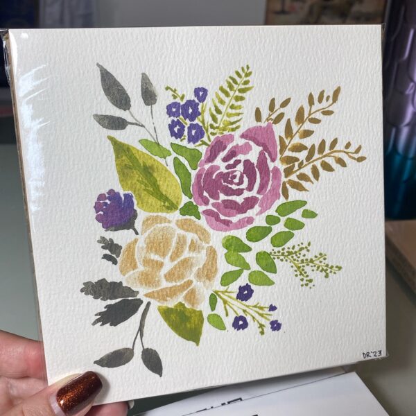 Floral Bouquet Watercolour – Original 6x6 Botanical Painting with Roses and Greenery